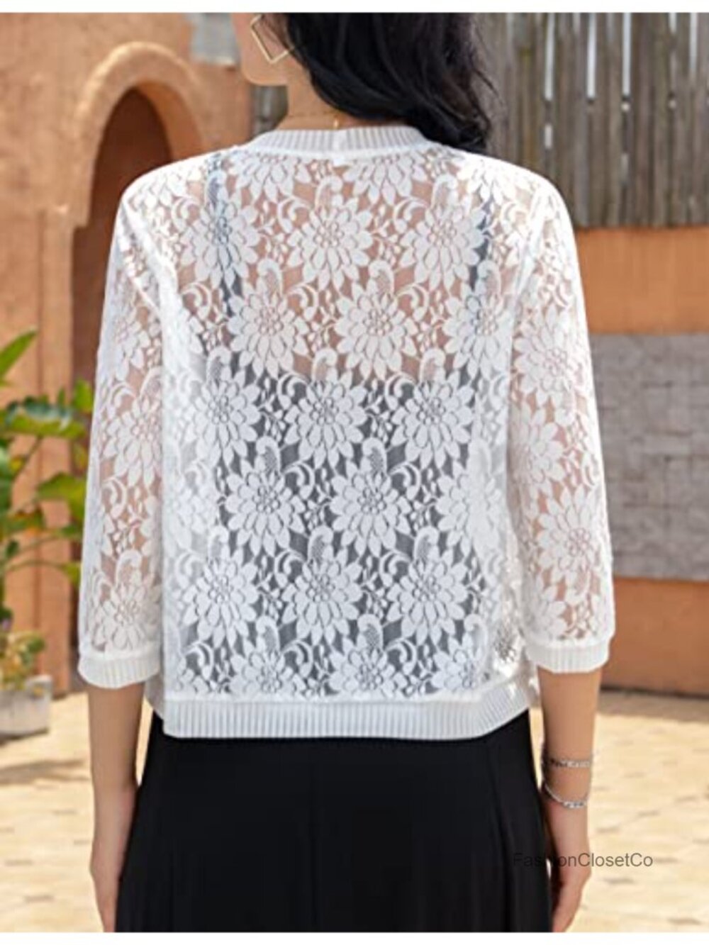 Women's Floral Lace Shrug 3/4 Sleeve Crochet Bolero Cardigan - Picture 2 of 6
